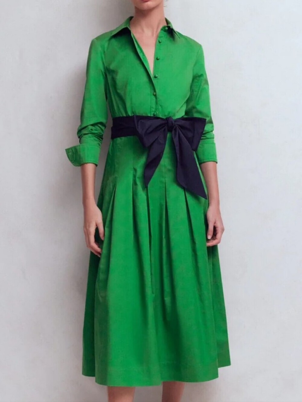 Boden Maxi Pleated Bow Dress Green Navy Sz US 0 NWT - Picture 1 of 5
